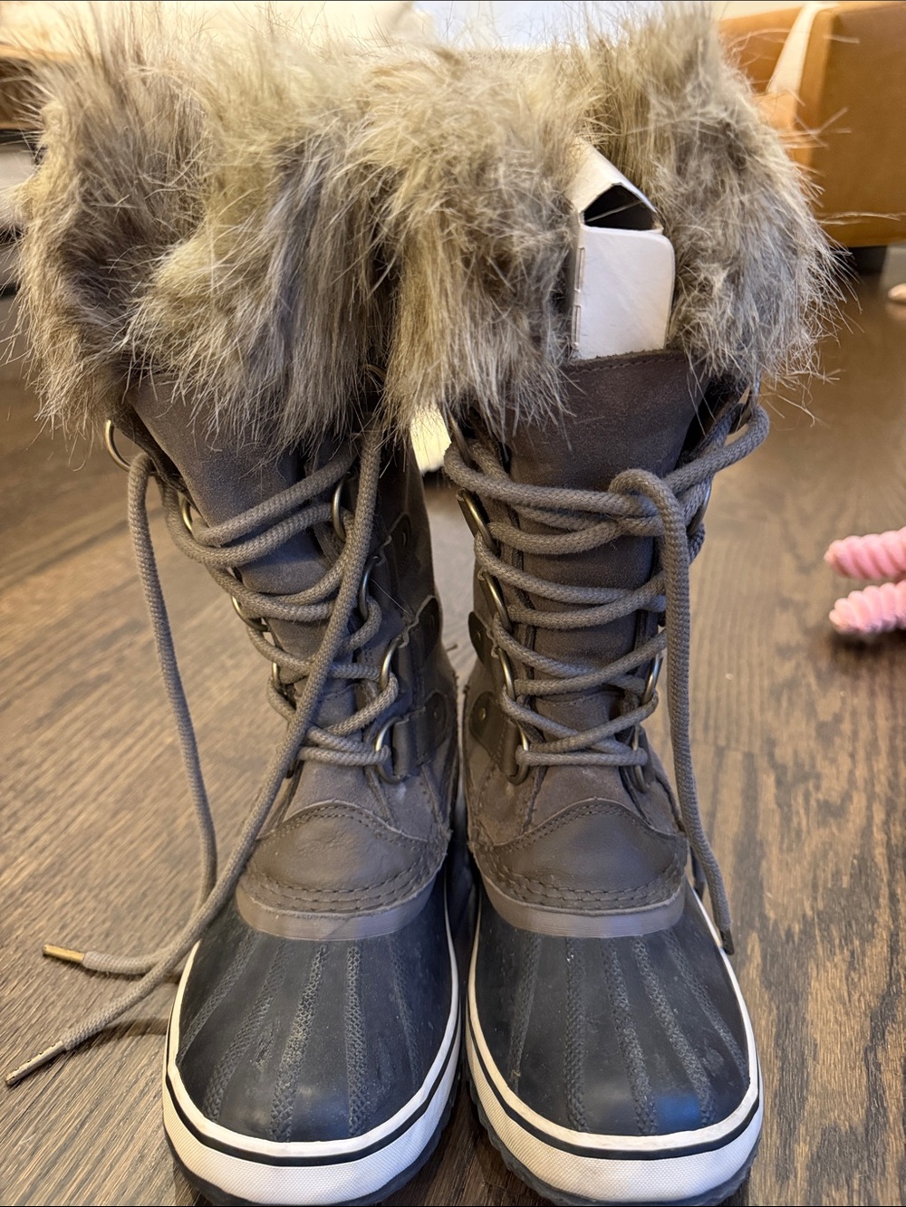 Sorel Brown and Gray Faux-Fur Lace-Up Winter Boots